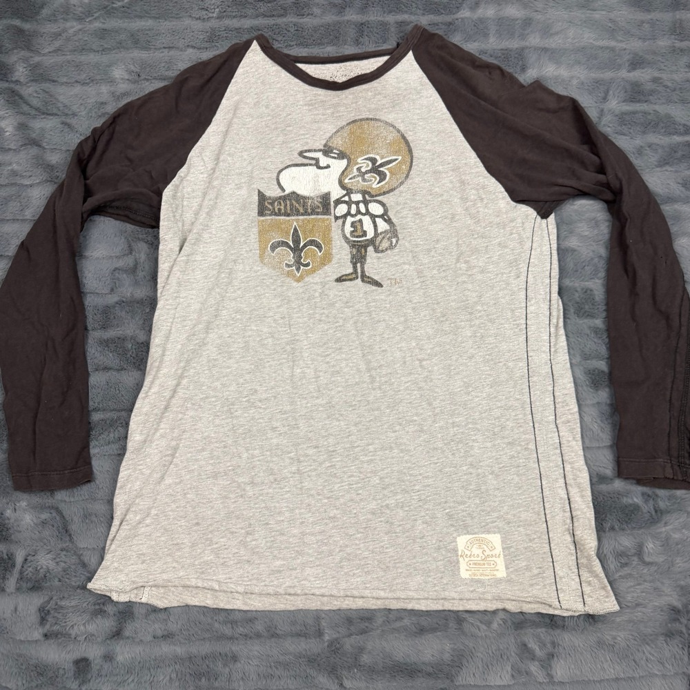 Retro Sport New Orleans Saints Raglan Long Sleeve Tee Grey Brown Mens Large